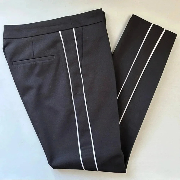 Zara Pants High Waisted Slim Side Stripe Ankle  Cropped Trousers Black Small - Picture 13 of 14